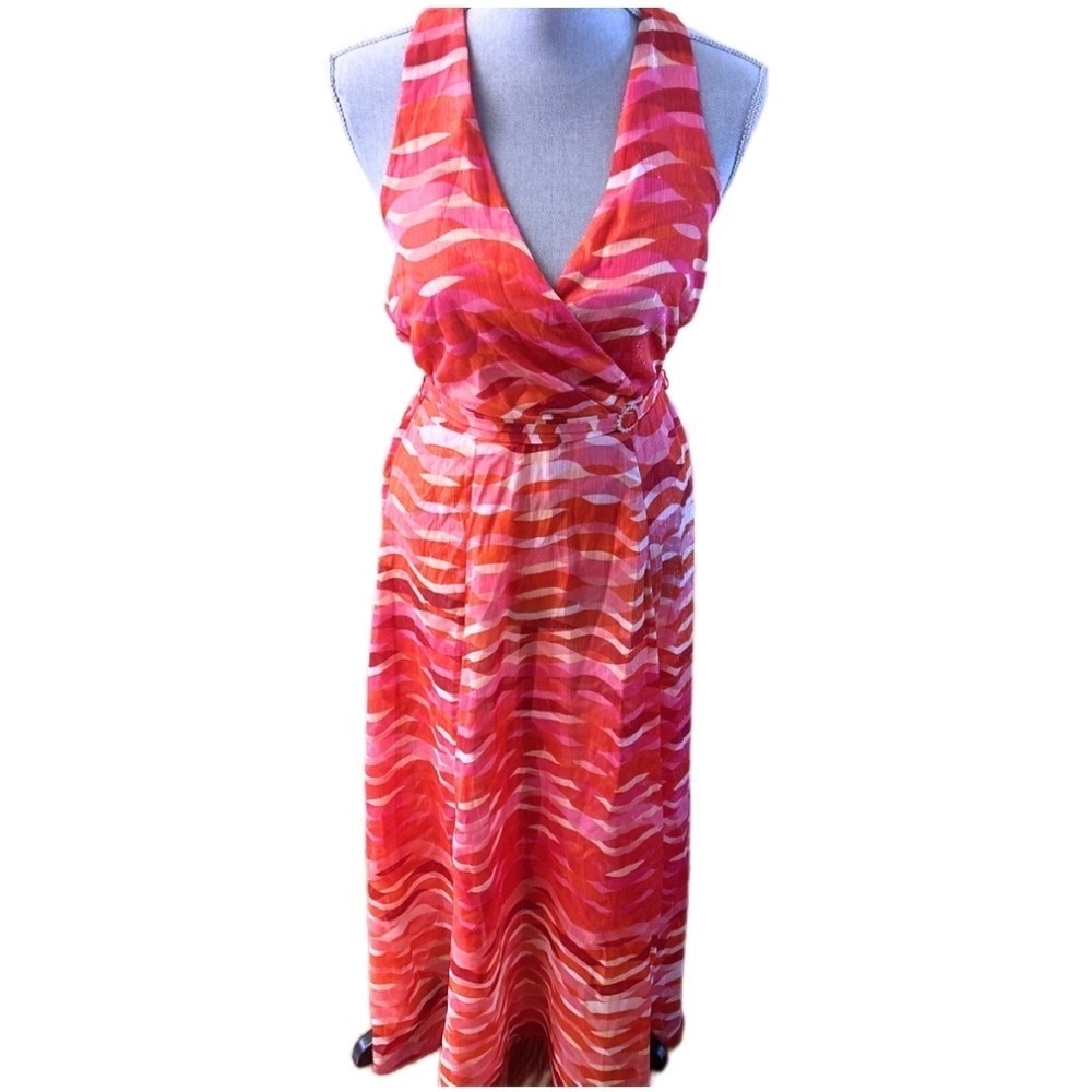 NWT Alexa B Nites Maxi Dress Women's Size 12 Orange Pink Backless Sleeveless